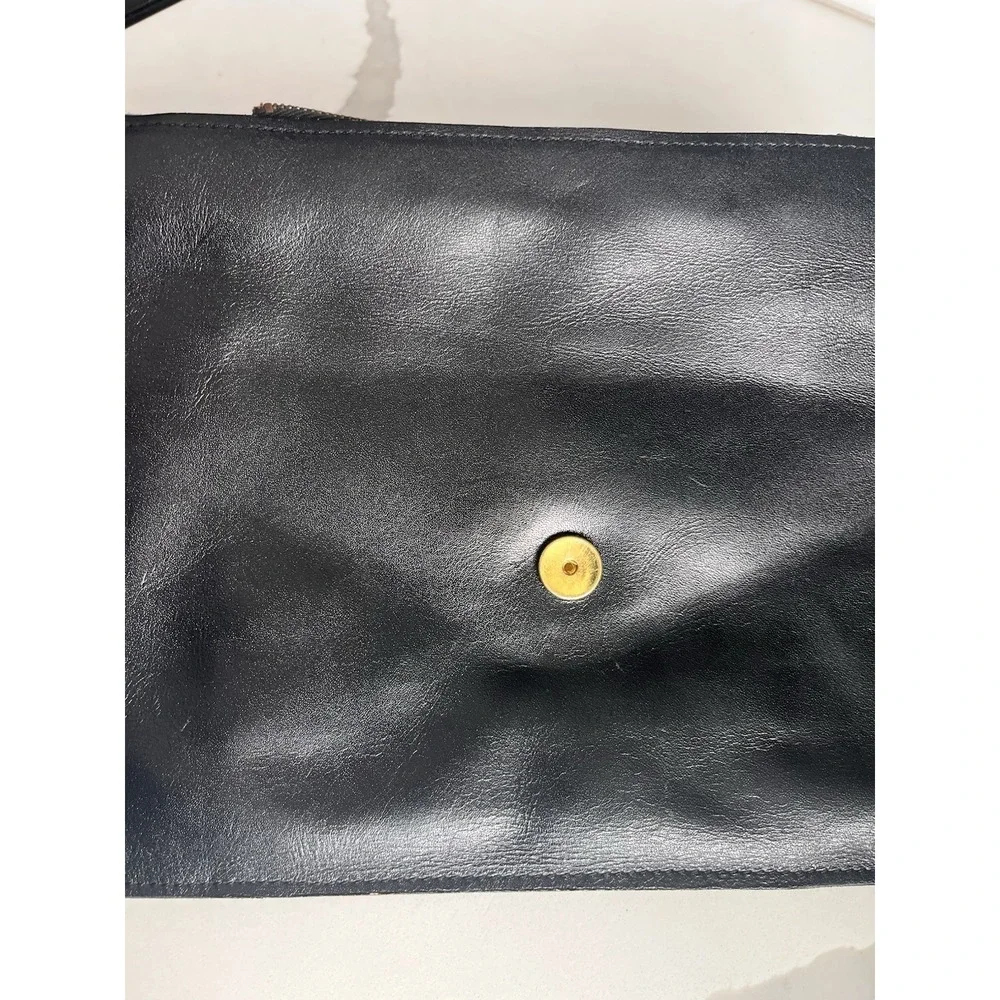 Vintage Made In Korea Genuine Leather‎ Clutch Wristlet Black Envelope Style Snap